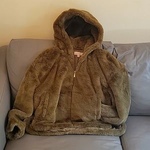 Faux Fur Jacket - Olive Green